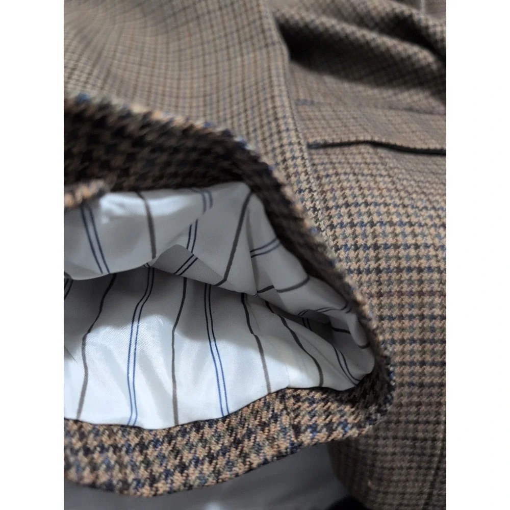 Alan‎ Flusser 100% Lambs Wool Cashmere Brown Plaid Sport Coat Mens 42 Long NWT